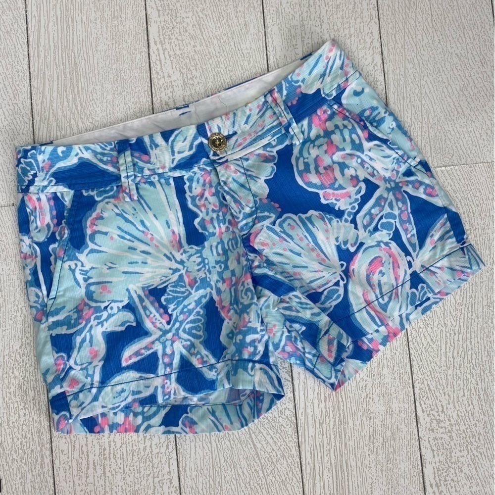 Lilly Pulitzer Callahan Into the Deep blue white pink shorts size 0